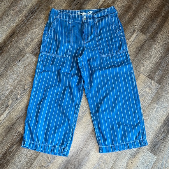 Seven7 Wide Leg Pant Cotton Size 10 Blue & White stripe - Picture 1 of 5